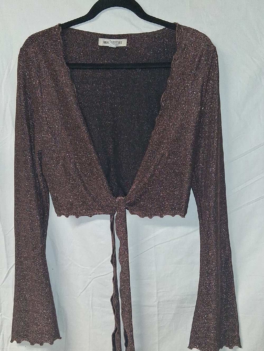 Urban Outfitters Sparkle Tie-Front Crop Top in Brown